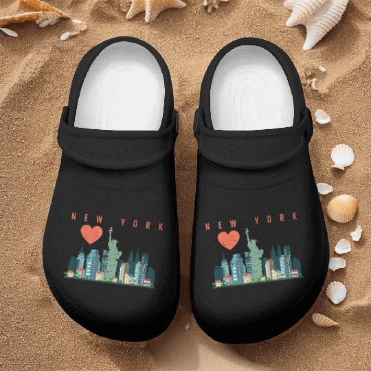 New York City Nyc Skyline Heart Distressed Style Nurse Clogs