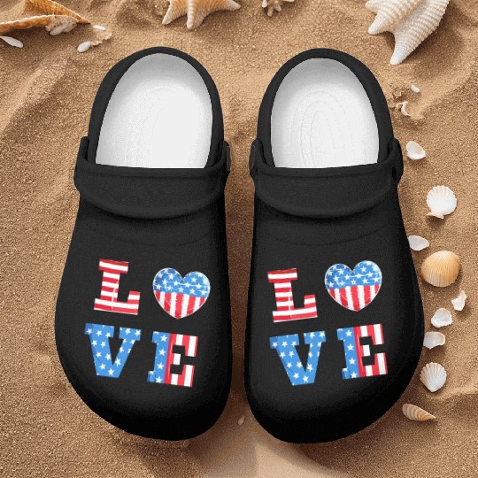 LOVE America Independence Day USA Patriots Nurse Clogs