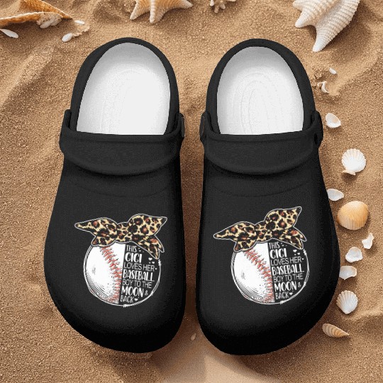 Baseball Gigi Vintage Leopard Messy Bun Nurse Clogs