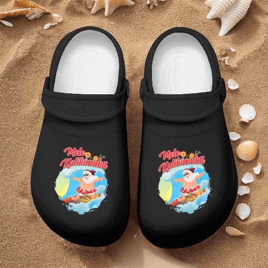 In July Santa Surfing Mele Kalikimaka Nurse Clogs