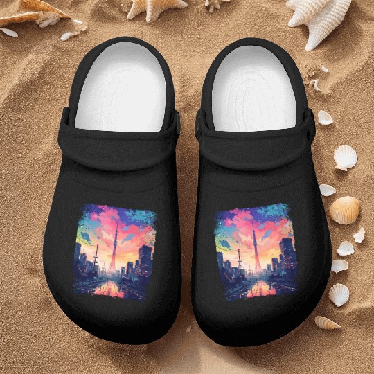 Vaporwave Japanese Aesthetic Skytree Tokyo Sight Nurse Clogs
