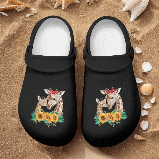 Giraffe Mom Baby Animals Sunflower African Nurse Clogs