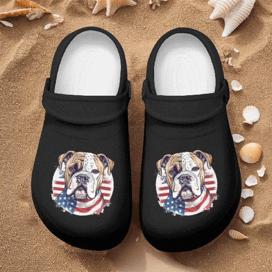 Bulldog of Liberty, Patriotic Bulldog with US Flag Nurse Clogs