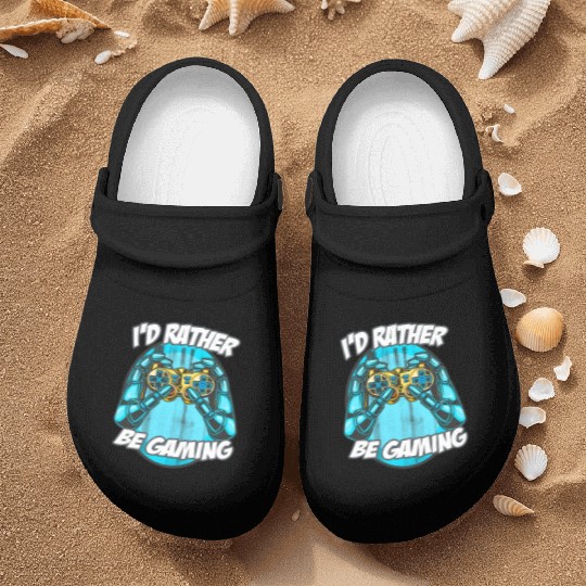 I'D Rather Be Gaming Gaming Saying Nerd Geek Nurse Clogs