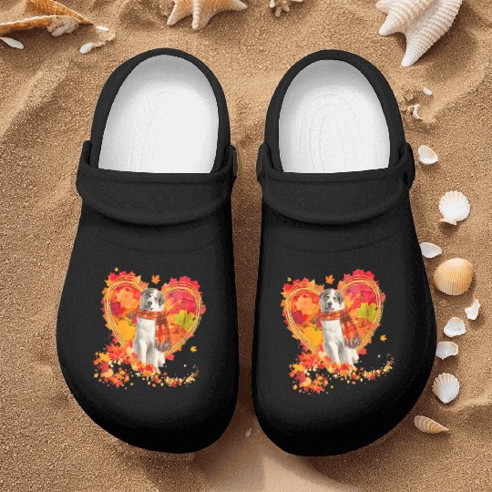 Great Pyrenees With Heart Made Of Autumn Leaves Nurse Clogs