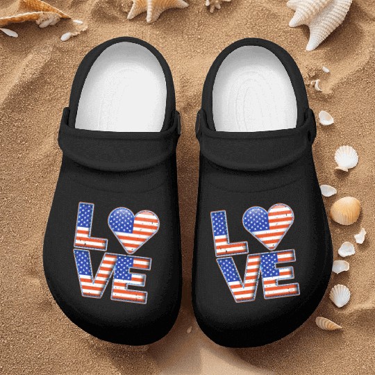 LOVE America Patriotism USA Independence Day Nurse Clogs