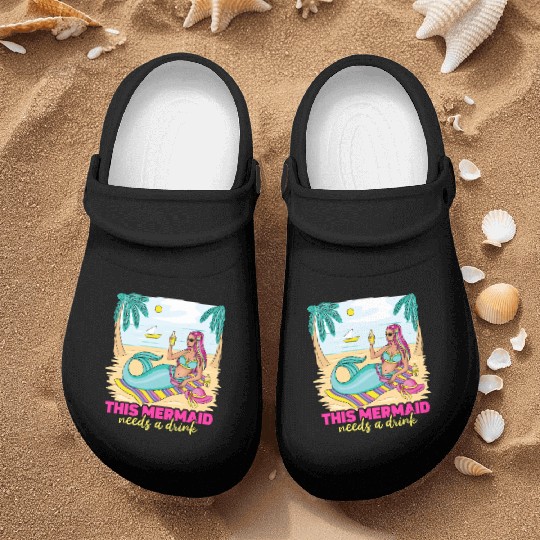 This Mermaid Needs a Drink Fantasy Beach Outing Nurse Clogs