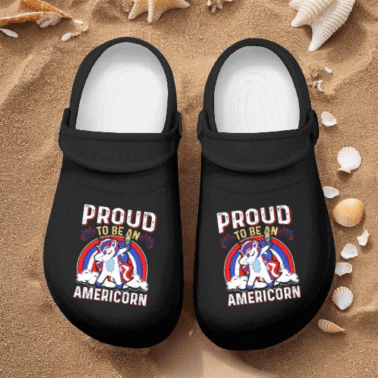 Proud to be an Americorn Unicorn Independence Day Nurse Clogs
