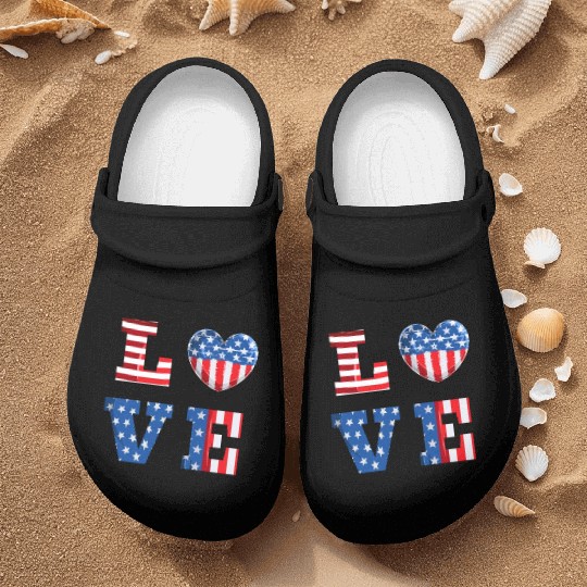 LOVE America Independence Day USA Patriots Nurse Clogs