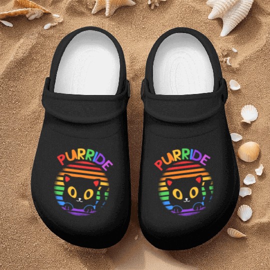 Purride Ally Cat Rainbow LGBT Pride Month Feline Nurse Clogs