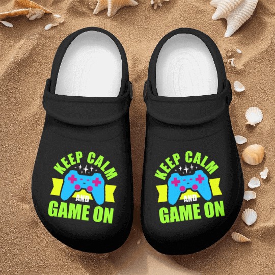 Keep Calm and Game On nostalgia Nurse Clogs