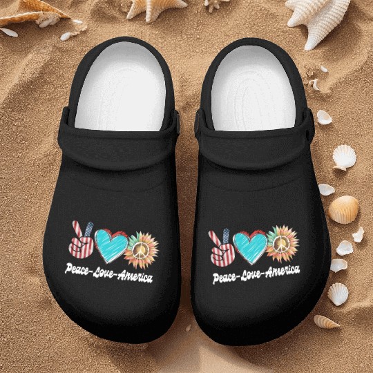 Peace Love America US Flag Fourth Womens JULY 4TH Nurse Clogs
