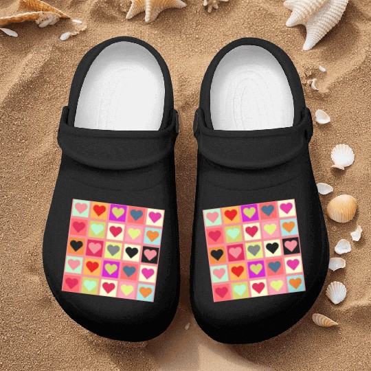 Colorful Retro Vintage Checkered Heart Y2K Pattern Nurse Clogs