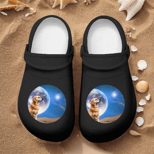 Golden retriever looks at the stars Nurse Clogs