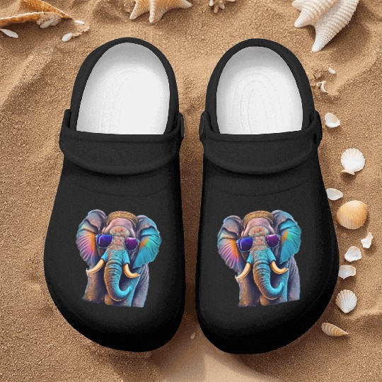 Vintage Elephant: Neon Shades & Colorful - Retro Nurse Clogs