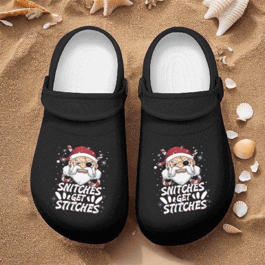 Snitches Get Stitches Santa Hat Funny Santa Pirate Nurse Clogs