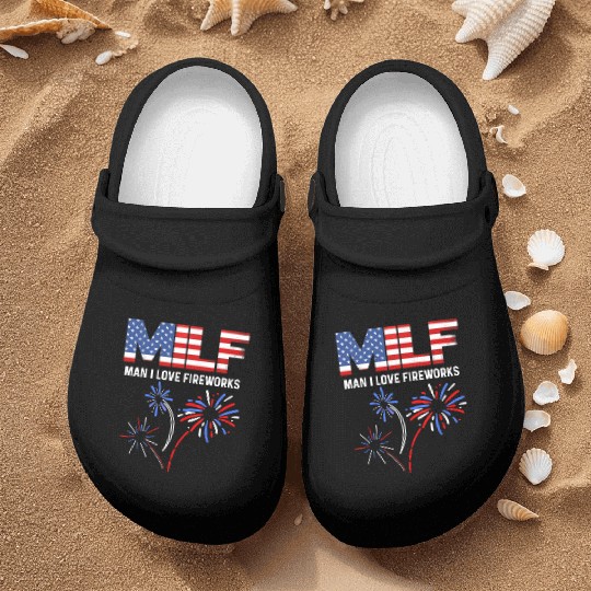 MILF Man I Love Fireworks Funny American Patriotic Nurse Clogs