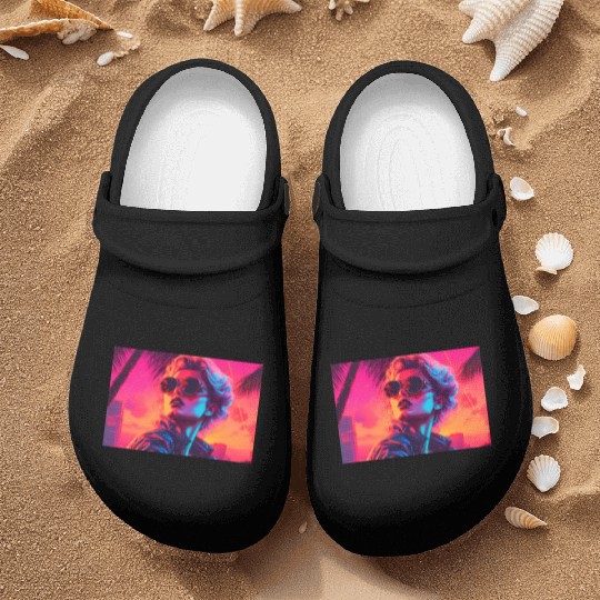 Synthwave Sunset Vibes with sunglasses Nurse Clogs