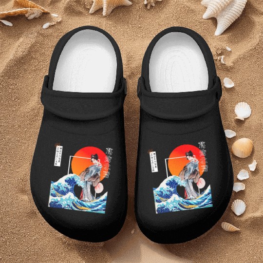The Great Wave off Kanagawa'n woman wearing kimono Nurse Clogs