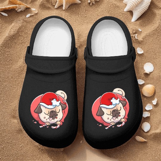 Pug Elf Candy Cane Nurse Clogs