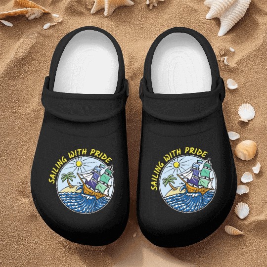 LGBTQ Sailing Ship with Gay Flag, Family Vacation Nurse Clogs