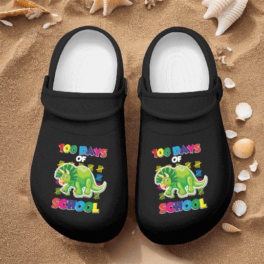 100 days of school green triceratops Nurse Clogs