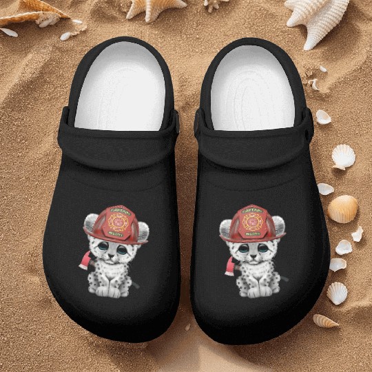 Cute Snow Leopard Cub Firefighter Nurse Clogs