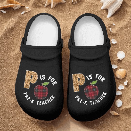 P Is For Pre K Teacher Leopard Buffalo Plaid T Nurse Clogs