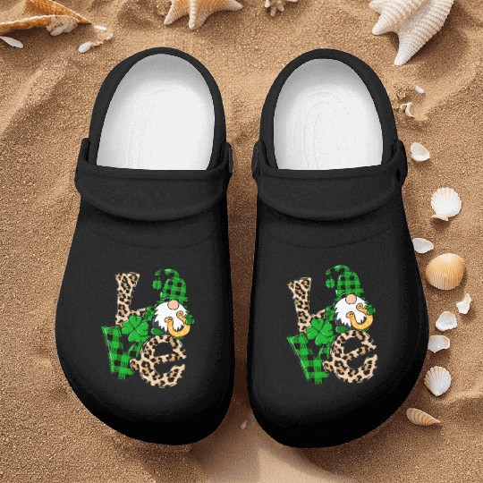 Love Irish Gnome Shamrock Leopard Plaid St Patrick Nurse Clogs
