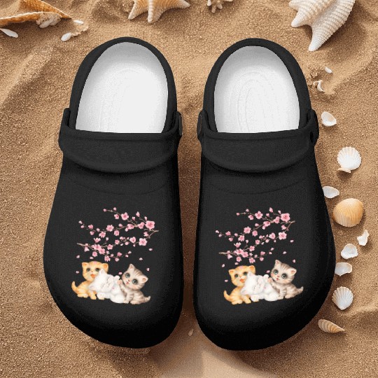 Kitten Lover Japanese Cherry Blossom Cat Art Nurse Clogs