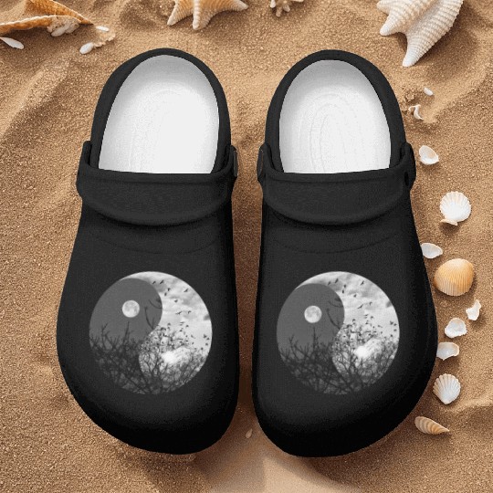 Yin and Yang of Moon and Sun in Black and White Nurse Clogs