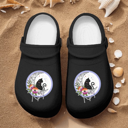 Galaxy Cat and Flowers in Lesbian Flag Colors Nurse Clogs