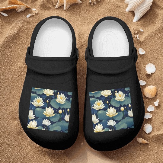 Serenity Blooms: Timeless Lotus Pattern Nurse Clogs