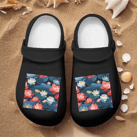 Serenity Blooms: Timeless Lotus Pattern Nurse Clogs