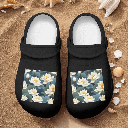 Serenity Blooms: Timeless Lotus Pattern Nurse Clogs