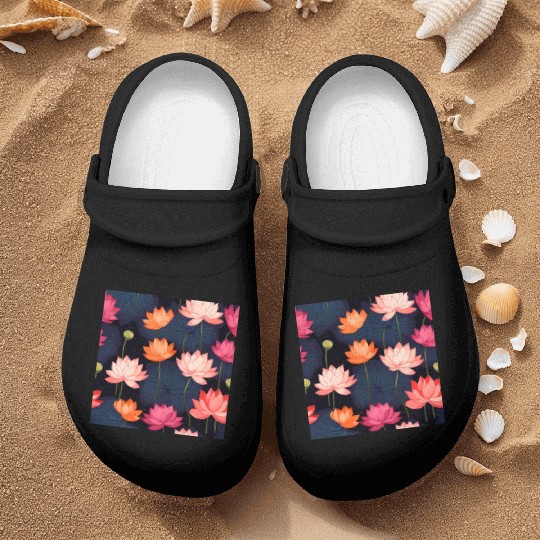 Serenity Blooms: Timeless Lotus Pattern Nurse Clogs
