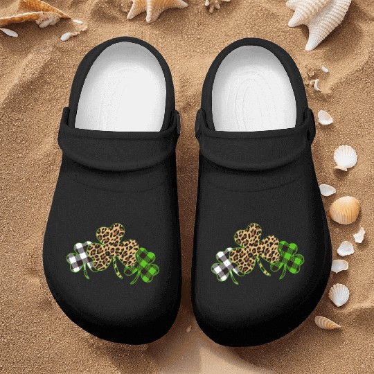 St Patricks Day Leopard Print Plaid Shamrock Nurse Clogs