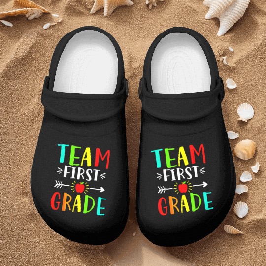Team First Grade Student Teacher Team Funny Back Nurse Clogs
