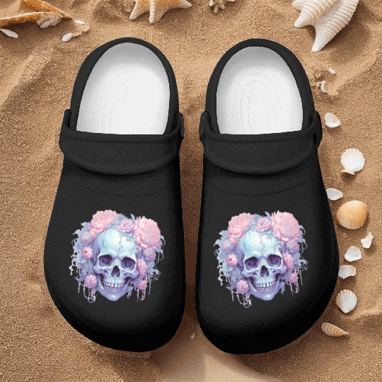 Pastel Goth Floral Skull Nurse Clogs