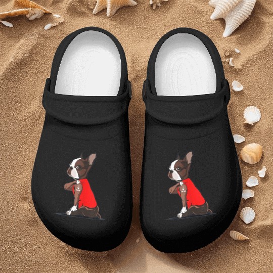 Funny boston terrier Dog I Love Mom Tattoo Nurse Clogs