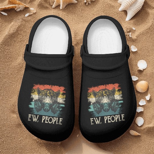 Ew People Bear Funny Introvert Vintage Retro Nurse Clogs
