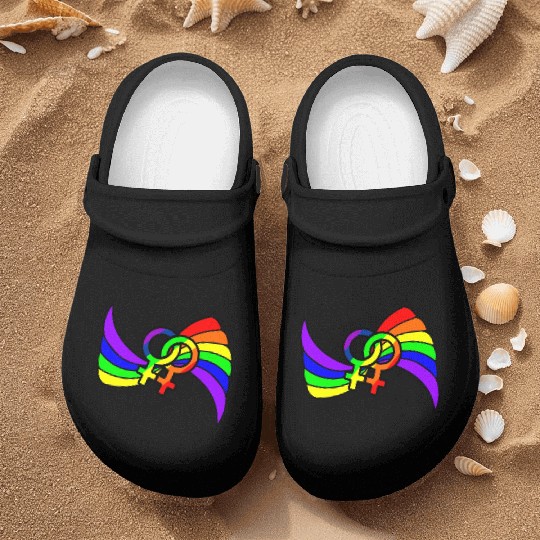 Gender lesbians logo in rainbow colors Nurse Clogs
