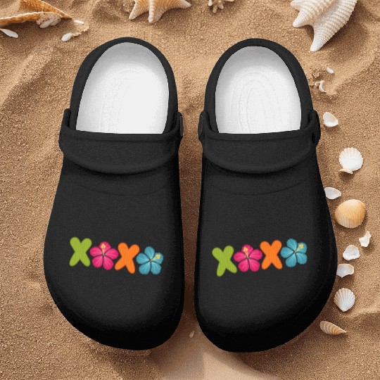 Xoxo Kiss Hibiscus Flowers Text Nurse Clogs