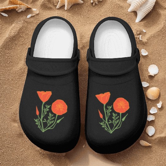 California Poppies on Clear Background Nurse Clogs