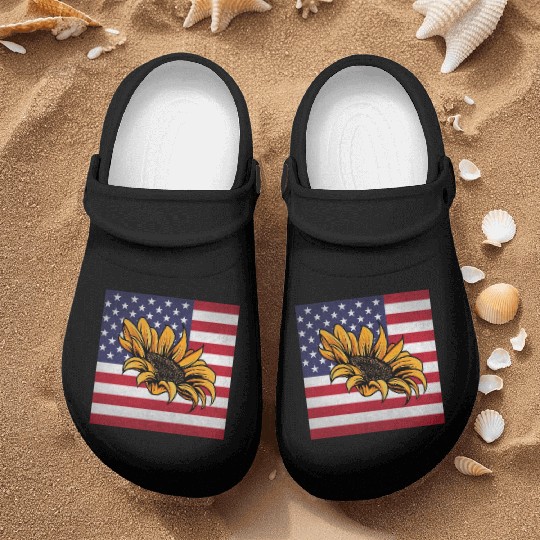 Sunflower Gardening Us Flag Nurse Clogs