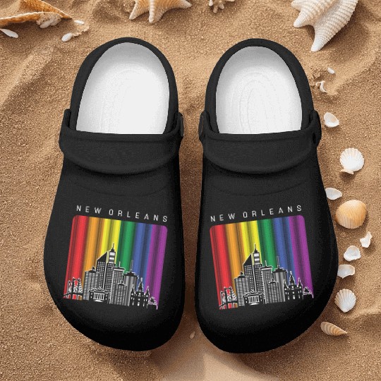 New Orleans Louisiana Rainbow Flag LGBT Pride Nurse Clogs