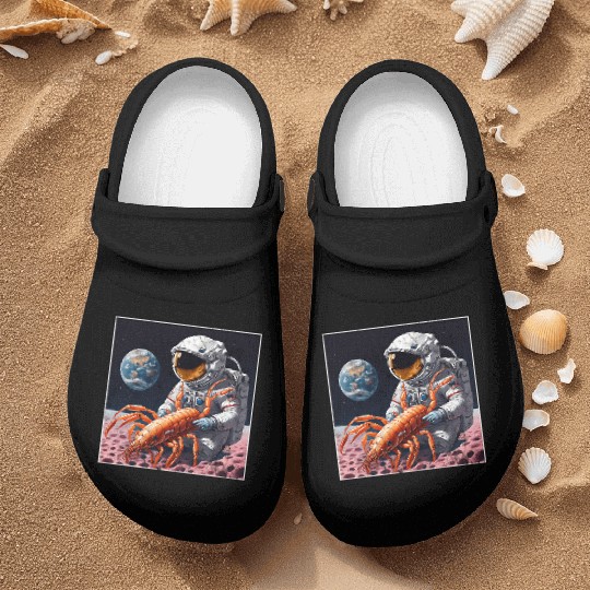 Astronaut in space with shrimp Nurse Clogs