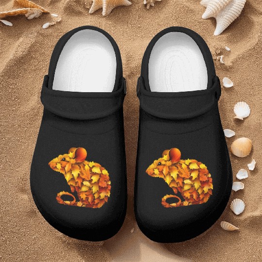 Cute mouse made of colorful autumn leaves Nurse Clogs
