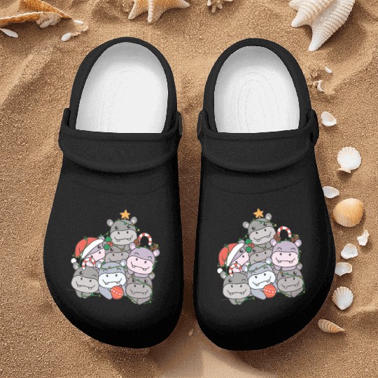 Hippo Christmas Tree Funny Animal Christmas Nurse Clogs