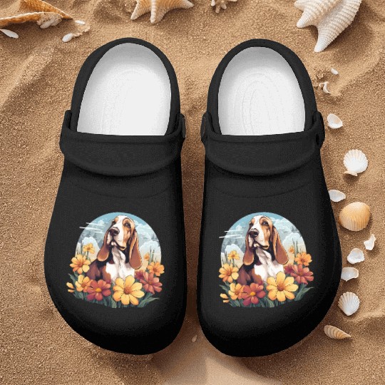 Basset Hound Mountain Flower Cute Colorful Puppy Nurse Clogs